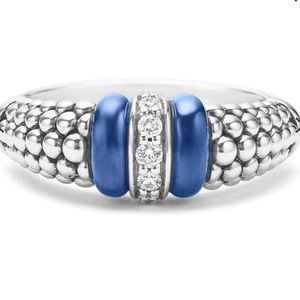 Lagos sterling silver ultramarine blue caviar ring with diamonds
